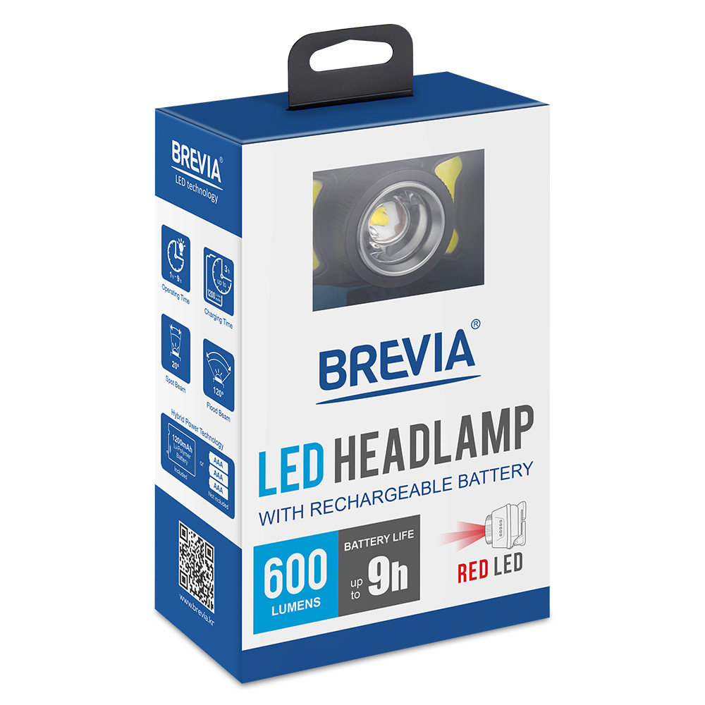 Ліхтар налобний Brevia 600Lm, 3W CREE XPG+COB, 1200mAh/3xAAA, Zoom, з сенсором білий/червоний Львів - фото 11