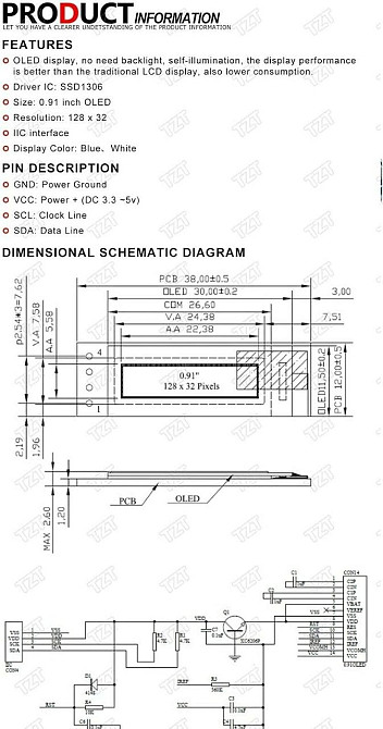 Дисплей OLED SSD1306 I2C 0.91" 128x32 графічний модуль для Arduino STM32 AVR Київ - фото 5