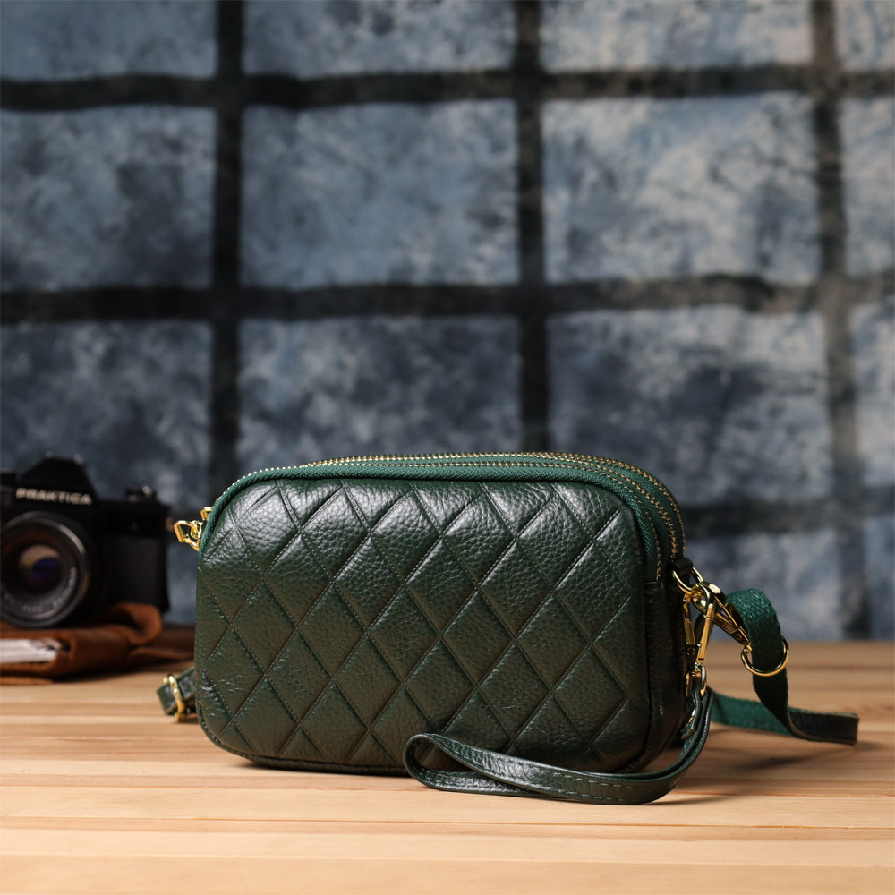 Кожаная сумка на три отделения для женщин Vintage 22893 Зеленый Киев - изображение 9