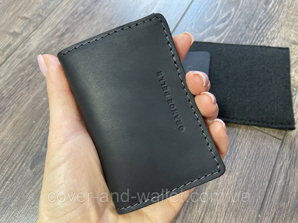 Чорна обкладинка з натуральної шкіри для ID-паспорту й автодокументів Grande Pelle Київ - фото 6