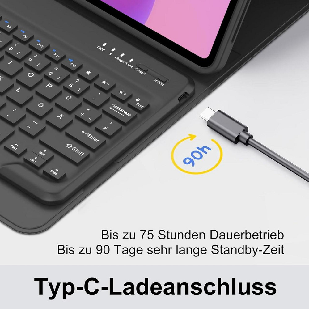 Чехол-клавиатура для Lenovo Idea Tab Pro 12.7 2025 магнитная съемная Bluetooth QWERTZ USB-C чёрный Киев - изображение 5
