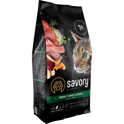 Сухий корм для кішок Savory Adult Cat Gourmand Fresh Turkey and Duck 2 кг (4820232630051) Вінниця - фото 1