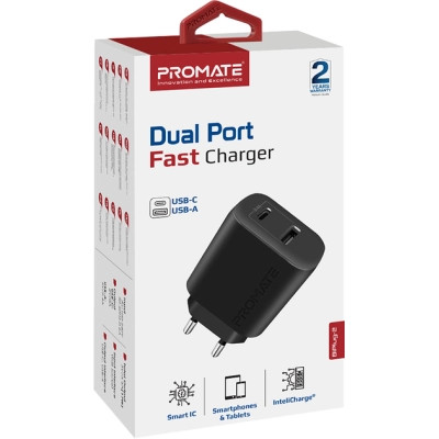 Зарядний пристрій Promate biplug-2 USB-C + USB-A 17W Black (biplug-2.black) Вінниця - фото 7
