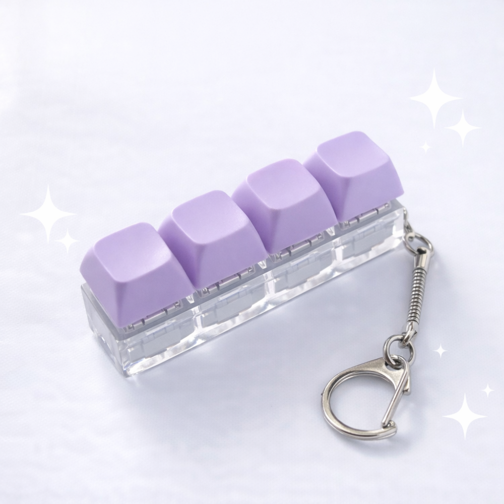 Брелок кейкап-антистрес макарунс клавіатура з підсвіткою, механічні 4 кнопки, світиться під час натискання фіолетовий Київ - фото 1