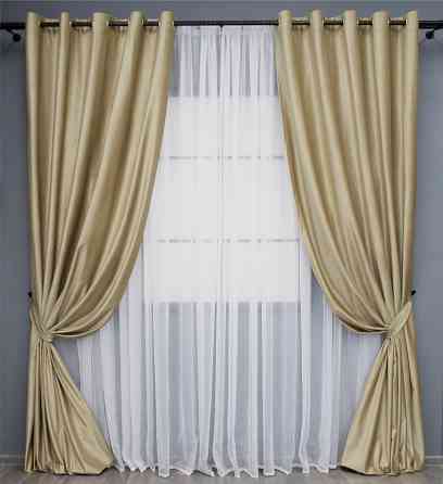 Комплект штор на люверсах VR-Textil Бархат № 1653ш Бежевый 150х280 см 2 шт (37-0229) Киев