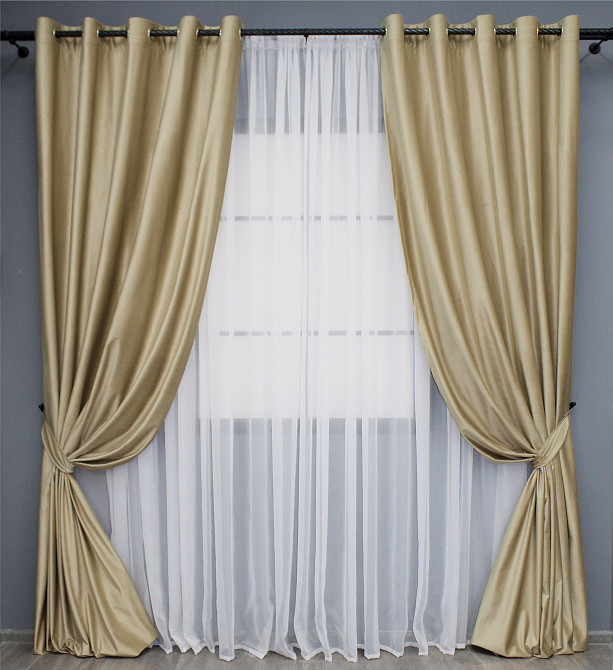 Комплект штор на люверсах VR-Textil Бархат № 1653ш Бежевый 150х280 см 2 шт (37-0229) Киев - изображение 2