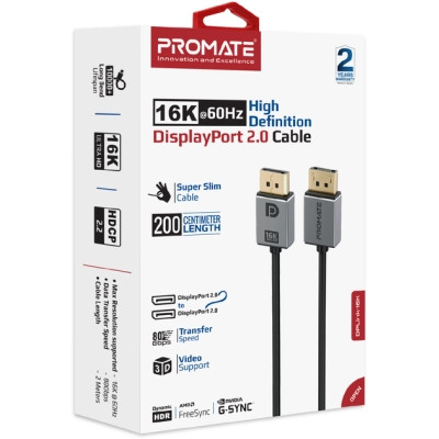 Кабель мультимедийный DisplayPort to DisplayPort v.2.0 dplink-16k.black Promate (dplink-16k.black) Винница - изображение 2