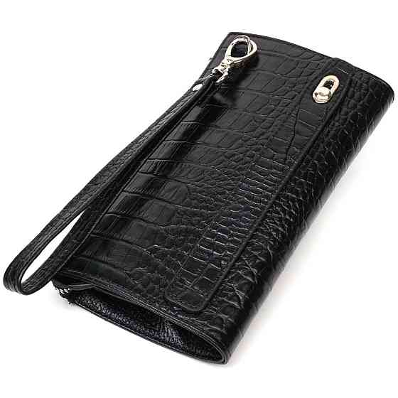 Місткий чоловічий клатч із натуральної шкіри з тисненням під крокодила BOND 22049 Чорний Київ