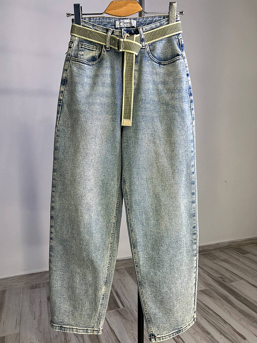 Джинси жіночі DNL 2670 skater mom jeans висока талія з ременем стрейчеві блакитні, блакитний, 29, 29, 77 см, 115 см Київ - фото 9