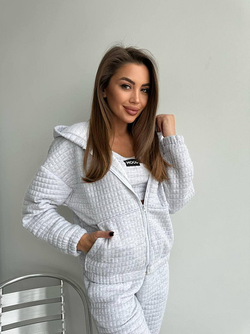 Жіночий прогулянковий костюм-трійка: кофта топ і штани Капітон Меланж, 46/48 Одеса - фото 3