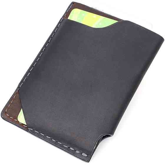 Цікавий картхолдер з утримувачем для Apple AirTag з натуральної шкіри GRANDE PELLE 11608 Чорний Київ