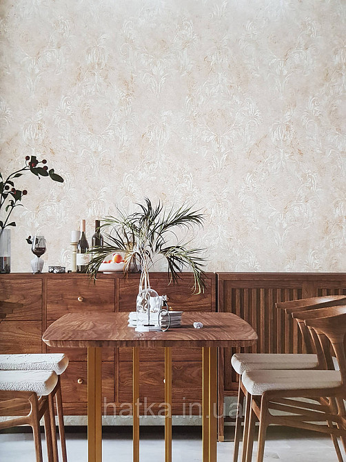 Шпалери вінілові на флізеліні гарячого тиснення DU&KA 1.06х10 вензель основа під штукатурку сірі коричневі Київ - фото 1