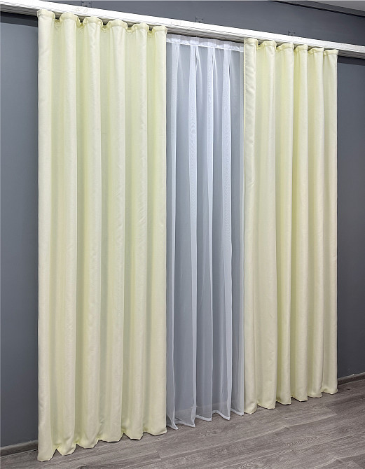 Комплект готових штор VR-Textil Льон Парма № 1736ш Молочный 150х270 см 2 шт (33-0647) Киев - изображение 4