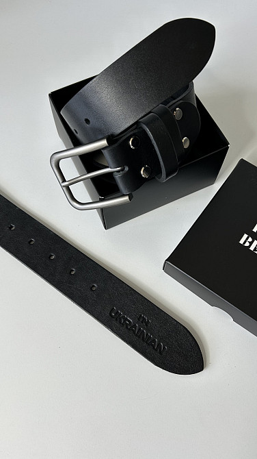 Чоловічий ремінь ручної роботи, Кожаний чорний пояс, Ремінь з натуральної шкіри з тисненням I'm UkrainianMasterSem Київ - фото 3