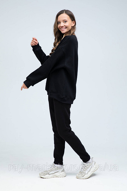 Костюм оверсайз свитшот и штаны Ray Basic утепленный женский черный 3XL Київ - фото 2