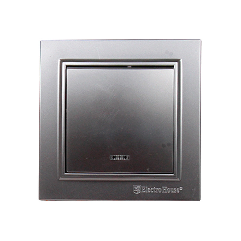 Вимикач одноклавішний з підсвічуванням, Enzo  срібний камінь Дніпро - фото 1