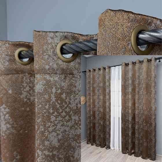 Комплект штор на люверсах VR-Textil Мрамор Al-9 № 1638ш Медный с серым 150х270 см 2 шт (37-0176) Киев