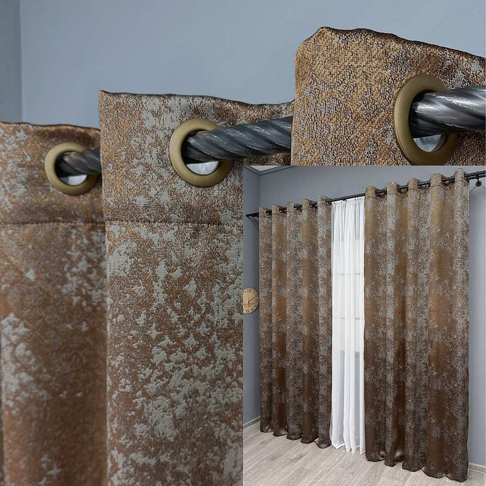 Комплект штор на люверсах VR-Textil Мрамор Al-9 № 1638ш Медный с серым 150х270 см 2 шт (37-0176) Киев - изображение 1