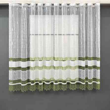 Тюль сітка VR-Textil Juli № 1875т Арка на кухню колір білий з салатовим 200х150 см (53-0150) Київ