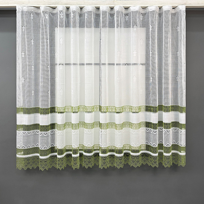 Тюль сітка VR-Textil Juli № 1875т Арка на кухню колір білий з салатовим 200х150 см (53-0150) Київ - фото 2