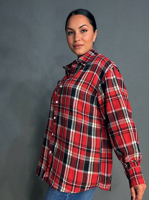 Рубашка женская Baoyu 225-1 в клетку оверсайз фланель, красный, one size Киев - изображение 8