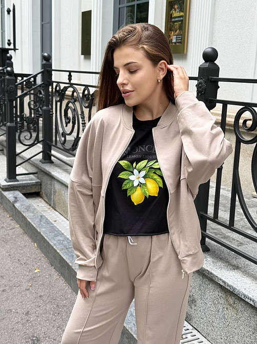 Женский костюм оверсайз с широкими брюками из двунитки Бежевый 46/48 Харьков - изображение 13