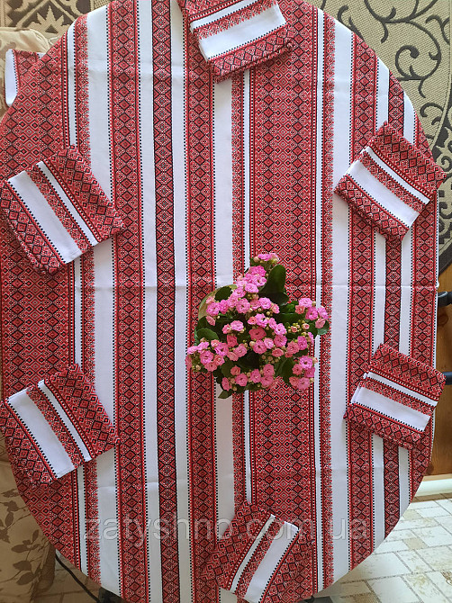 Красная скатерть вышитая с салфетками 6 штук Киев - изображение 7