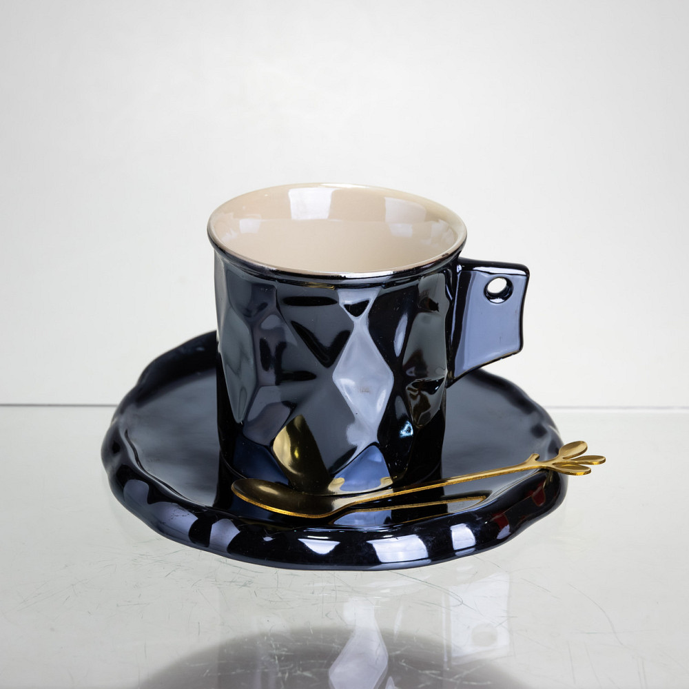 Yiwu Чашка порцелянова для кави 200 (мл) з блюдцем і ложкою, гарна чашка в подарунок Чорний FM- Коломыя - изображение 4