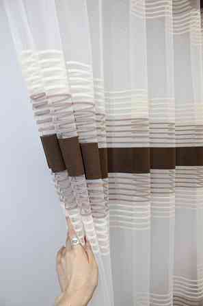 Тюль VR-Textil 1309т Терція Фатин смужки Венге з бежевим та какао 300х270 см (42-0008) Київ