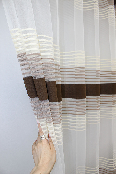 Тюль VR-Textil 1309т Терція Фатин смужки Венге з бежевим та какао 300х270 см (42-0008) Київ - фото 2