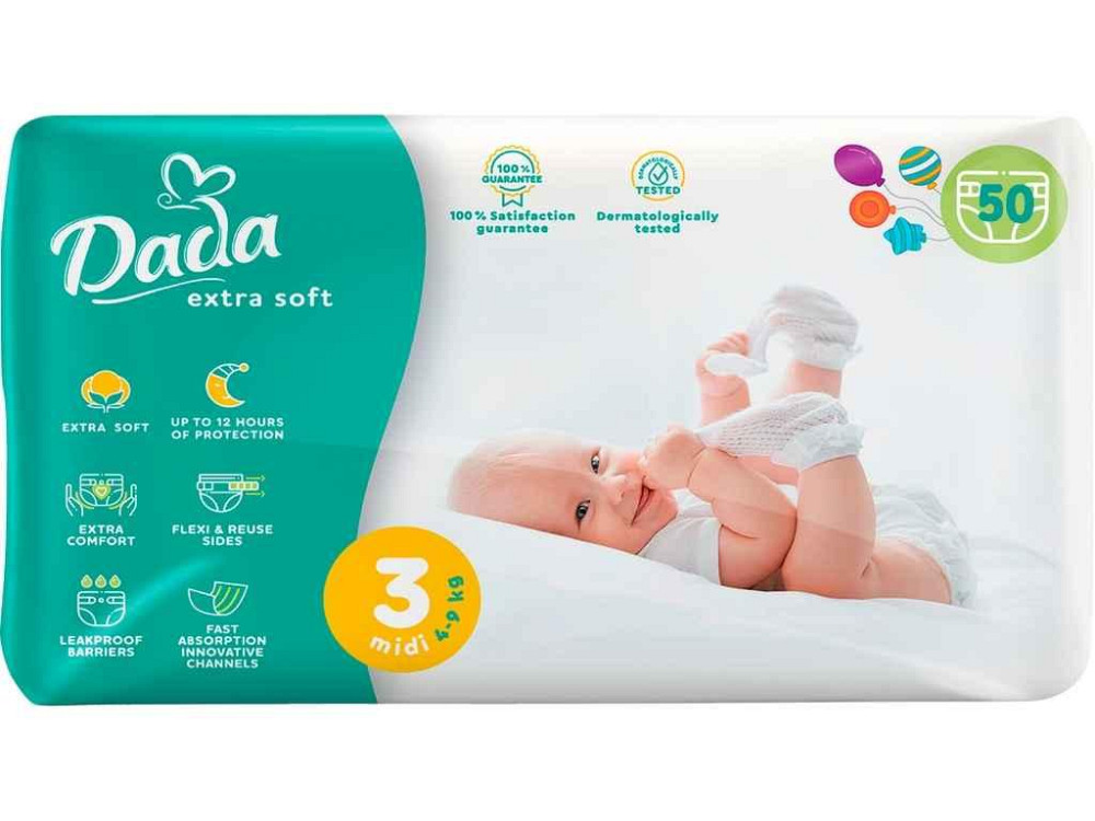 Подгузники детские р.3 50шт Extra soft Midi (4-9кг) ТМ DADA Киев - изображение 1