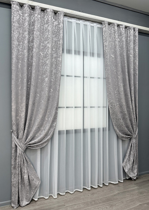 Комплект готовых штор VR-Textil Лен мрамор Royal Touch № 2007ш Светло-серый 130х200 см 2 шт (39-0093) Киев - изображение 3