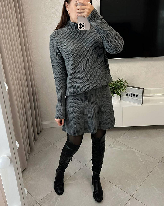 Женский базовый теплый костюм двойка мелкая машинная вязка Антрацит Одесса - изображение 1