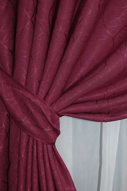 Комплект готовых штор VR-Textil Лен Савана № 571ш Бордовый 100х270 см 2 шт (31-968) Киев - изображение 5