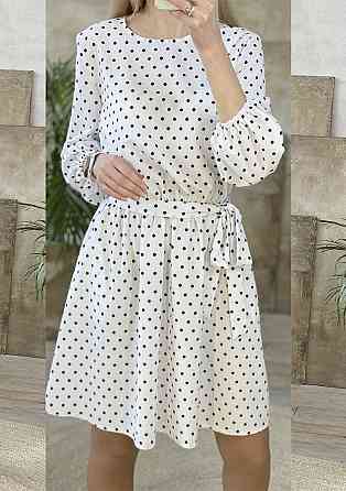 Платье с длинными рукавами в горошек Софи 50-52, Белый Киев