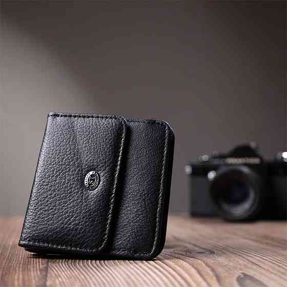 Компактный женский кошелек с карманом для монет из натуральной кожи ST Leather 22690 Черный Киев