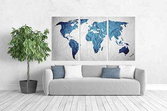 Модульна картина у вітальню/ спальню      Мапа світу      ART-043_3A Київ