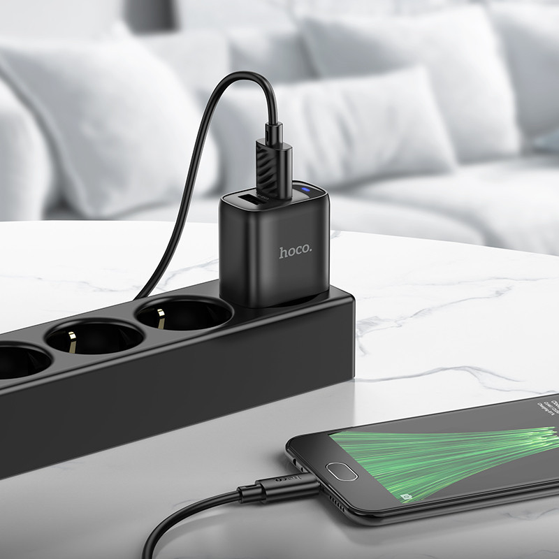 Сетевое зарядное устройство с кабелем HOCO C141A Smart dual-port charger set(Micro) Black Киев - изображение 5