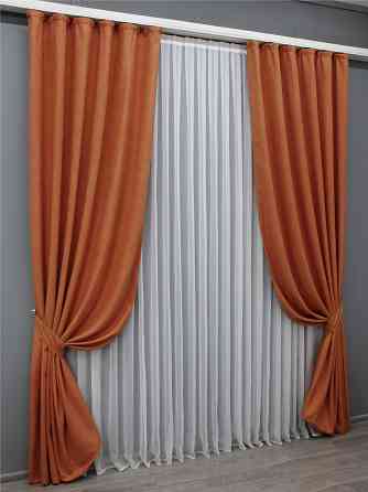 Комплект готовых штор VR-Textil Лен № 1435ш Оранжевый 150х270 см 2 шт (33-0314) Киев