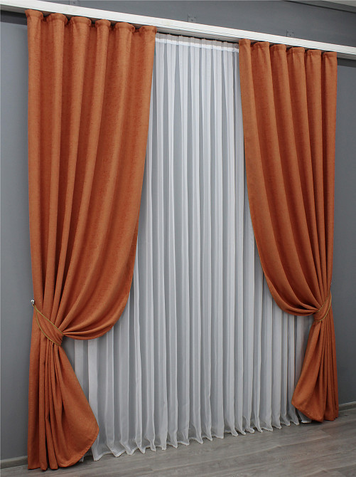 Комплект готовых штор VR-Textil Лен № 1435ш Оранжевый 150х270 см 2 шт (33-0314) Киев - изображение 3