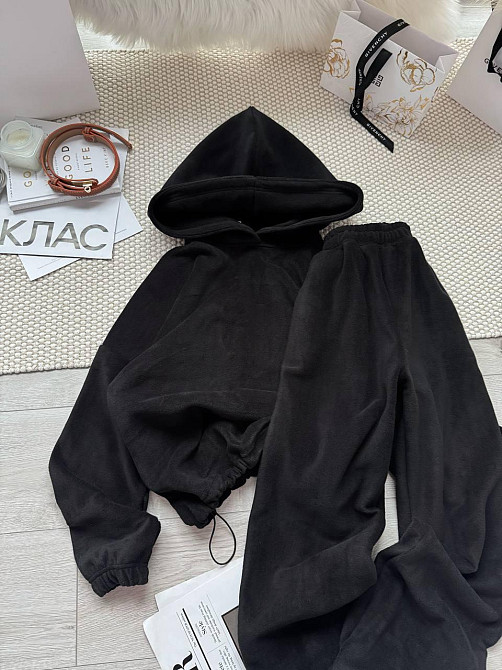 Жіночий стильний теплий костюм Двосторонній Фліс Чорний, 46/48 Одеса - фото 1