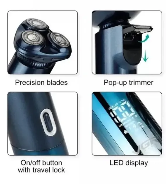 Бритва VGR V392 для чоловіків, акумуляторна, водостійка, триммер і лезвия з нержавіючої сталі Одеса - фото 6