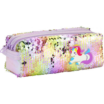 Пенал Cool For School 2 відділення з паєтками та аплікацією Блакитний (CF6615-blue) Винница - изображение 1