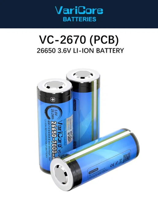 Аккумулятор с защитой 26650 VariCore VC-2670 PCB Li-ion 7000mAh 3.7V (7-35A) Синий Киев - изображение 2