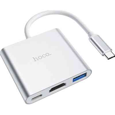 Концентратор HOCO USB-C to USB3.0+HDMI+PD HB14 Silver (6931474725790) Винница
