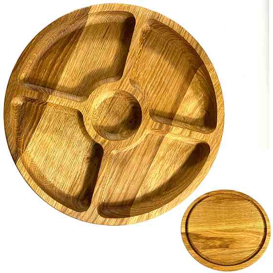 Деревянная тарелка из натурального дерева диаметр 30 см, высота 2 см, тарелка для закусок Каменец-Подольский