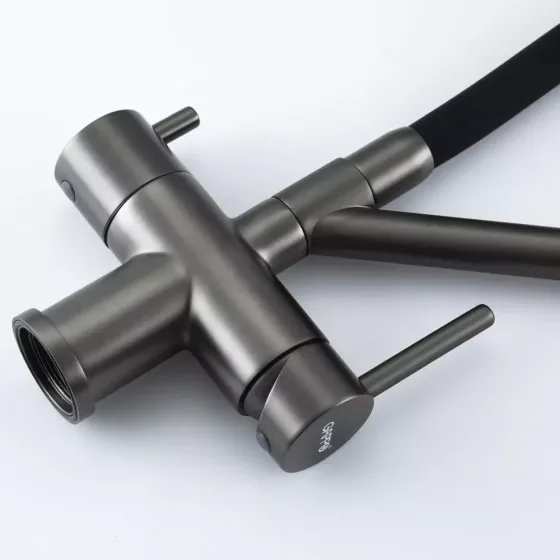 Змішувач для кухні з підключенням до фільтру GAPPO G4398-89 та гнучким виливом, графіт Київ