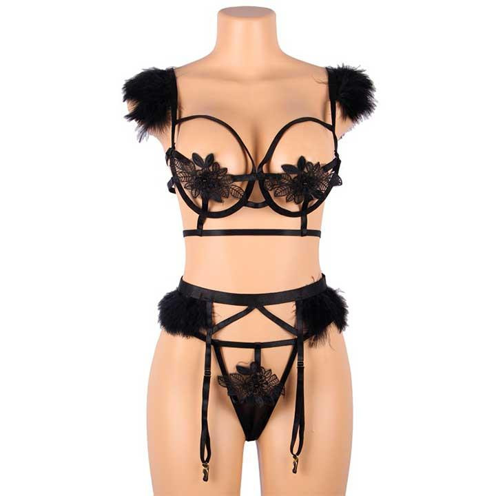 Эффектный эротический комплект с подвязками для чулок - Черный - S/M – Эротическое бельё Винница - изображение 4