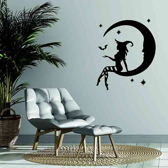 Декоративне настінне Панно «Ведьма на місяці», Декор на стіну 90*75 см, Чорний Київ