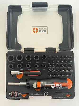 Насадки отверточные Industry USH: с магнитным держателем, адаптерами, трещоткой и отверткой 1/4